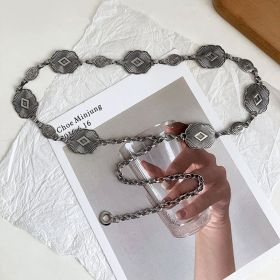 Retro Ethnic Style Carved Antique Silver Chain Metal Waist Chain