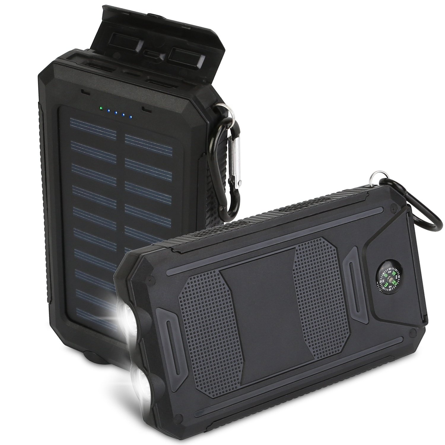 10000mAh Solar Power Bank External Battery Pack Dual USB Ports Outdoor Charger with Battery Indicators SOS LED Lights Compass Camping Hiking 10000mAh Solar Power Bank External Battery Pack Dual USB Ports Outdoor Charger with Battery Indicators SOS LED Lights Compass Camping Hiking