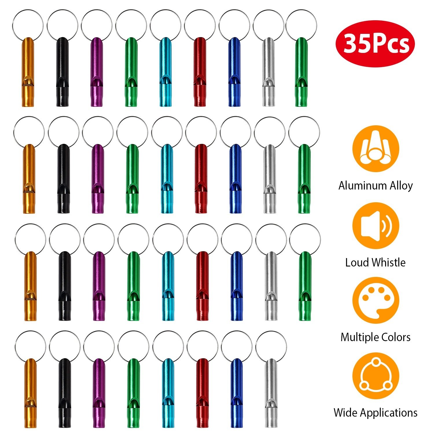 35Pcs Emergency Whistles Extra Loud Aluminum Alloy Whistle with Key Chain Ring for Camping Hiking Hunting Outdoor Sports Emergency Situations 35Pcs Emergency Whistles Extra Loud Aluminum Alloy Whistle with Key Chain Ring for Camping Hiking Hunting Outdoor Sports Emergency Situations