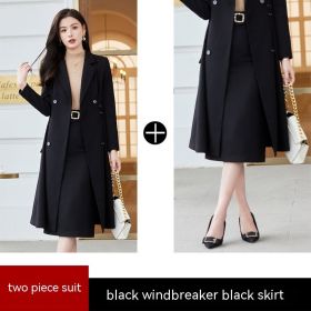 Women's Fashion Temperament Long-cut Coat Skirt Outfit (Option: Black Suit-L)
