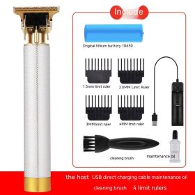 Electric Carving Hair Clipper Optical Head Electric Clipper (Option: Fixed Charger Silver)