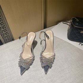 Summer New Pointed High Heel Transparent Rhinestone Shoes (Option: Silver-37)