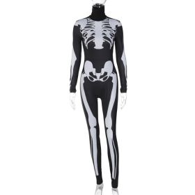 Women's Fashion Skull Skeleton Jumpsuit (Option: L-Black)