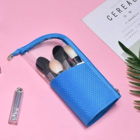 Simple Large Capacity Transparent Tpu Pencil Case Waterproof Cosmetic Bag (Color: Blue)