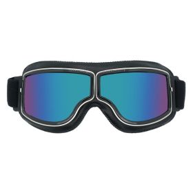 Retro Trendy Motorcycle Helmet Goggles (Option: Black Leather Colorful Film)