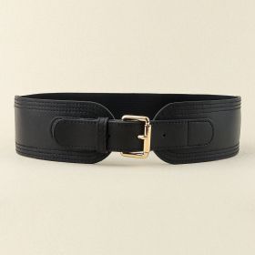 Elastic Waist Seal Square Pin Buckle All-match Fashion Belt (Color: Black)