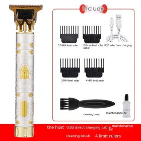 Electric Carving Hair Clipper Optical Head Electric Clipper (Option: Silver Golden Buddha)
