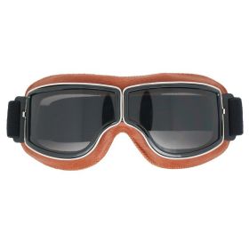 Retro Trendy Motorcycle Helmet Goggles (Option: Brown Leather Gray Film)
