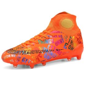 Soccer Shoes Fashion Breathable Broken Nail Soccer Shoes Men's Large Size (Option: Fluorescent orange spikes-41)