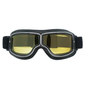 Retro Trendy Motorcycle Helmet Goggles (Option: Black Leather Yellow Film)