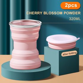 1/2pcs Portable Silicone Folding Water Cup Outdoor Heat Resistant Foldable Mug Collapsible Drinking Cups With Lid Travel Camping (Ships From: China, Color: 2pcs pink)