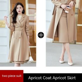 Women's Fashion Temperament Long-cut Coat Skirt Outfit (Option: Beige Suit-XXL)