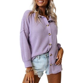 Waffle Casual Shirt For Women (Option: LC2552552 Purple-S)