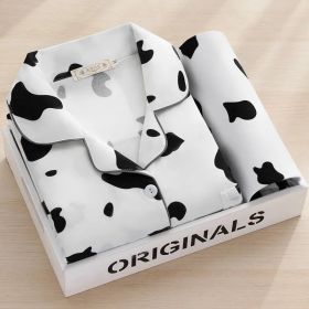 Cartoon Comfortable Ladies Two-piece Set (Option: Black And White Cow-L)