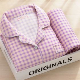 Cartoon Comfortable Ladies Two-piece Set (Option: Purple Plaid-XXL)