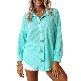 Waffle Casual Shirt For Women (Option: LC2552552 Green-M)
