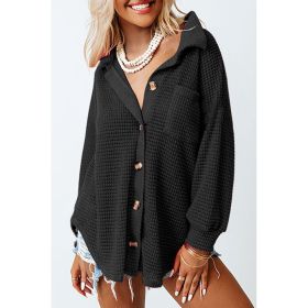 Waffle Casual Shirt For Women (Option: LC2552552 Black-2XL)