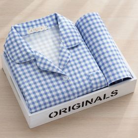 Cartoon Comfortable Ladies Two-piece Set (Option: Light Blue Plaid-XXL)