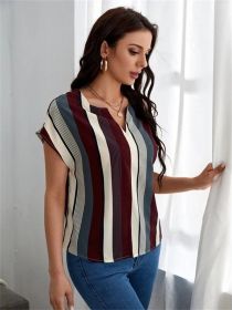 Pullover Comfort And Casual Printed Short-sleeved Top (Option: Wine Red-3XL)